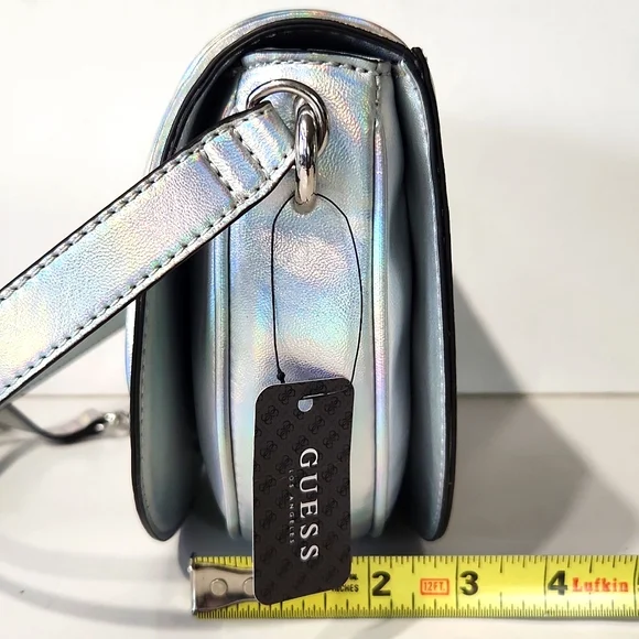 NEW! GUESS Metallic Silver Mini Shoulder Bag with Crossbody Strap - Picture 6 of 16